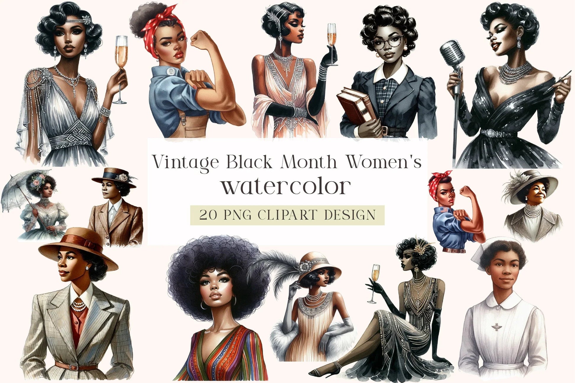 Vintage Black Women's Clipart Bundle - CraftNest - Digital Crafting and Art