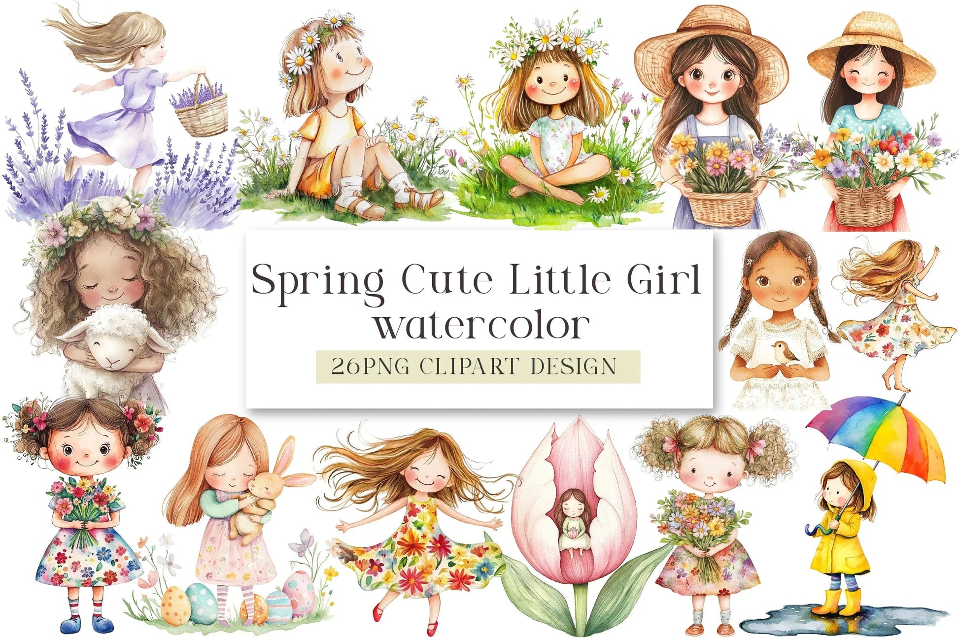 Spring Cute Little Girl Clipart Bundle - CraftNest - Digital Crafting and Art