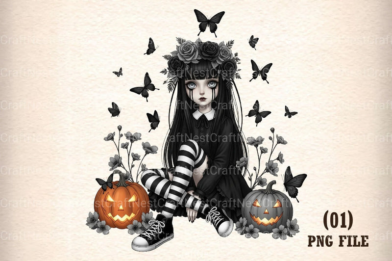Whimsical Halloween Girl Clipart Bundle - CraftNest - Digital Crafting and Art