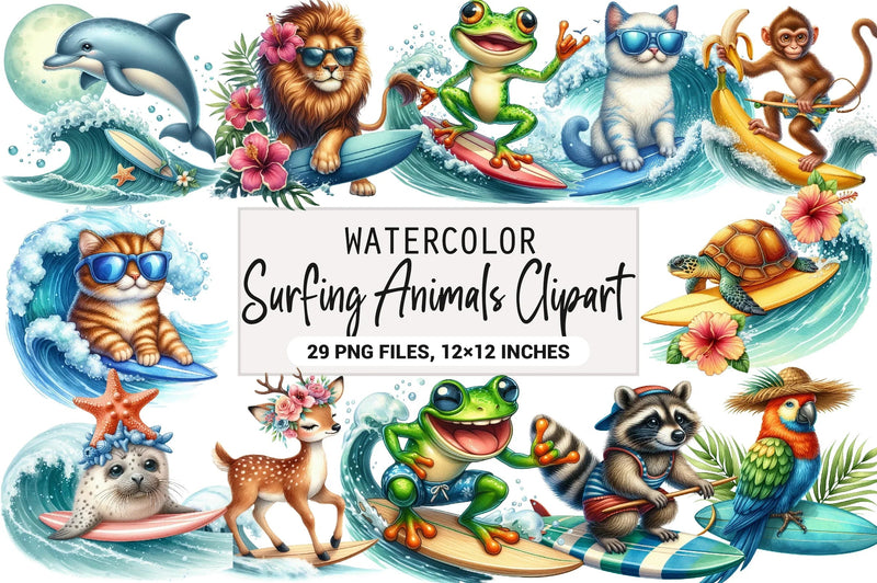 Surfing Animals Clipart Bundle - CraftNest - Digital Crafting and Art
