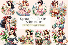 Spring Pin-Up Girl Clipart Bundle - CraftNest - Digital Crafting and Art