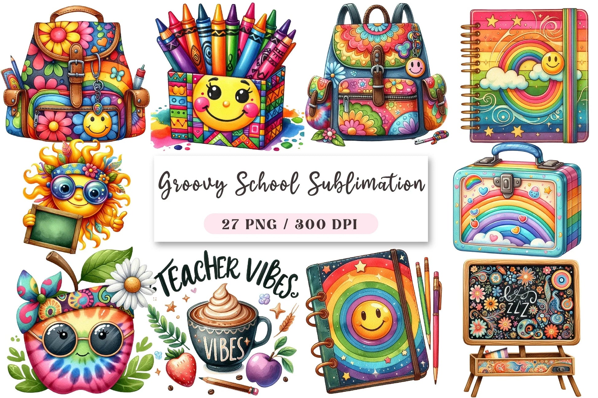 Groovy School Clipart Bundle - CraftNest - Digital Crafting and Art