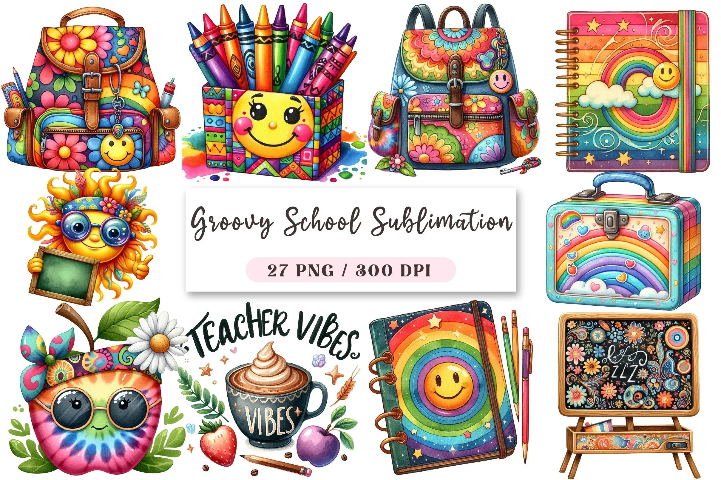 Groovy School Clipart Bundle - CraftNest - Digital Crafting and Art