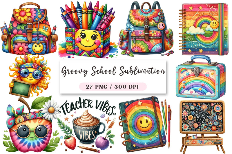 Groovy School Clipart Bundle - CraftNest - Digital Crafting and Art