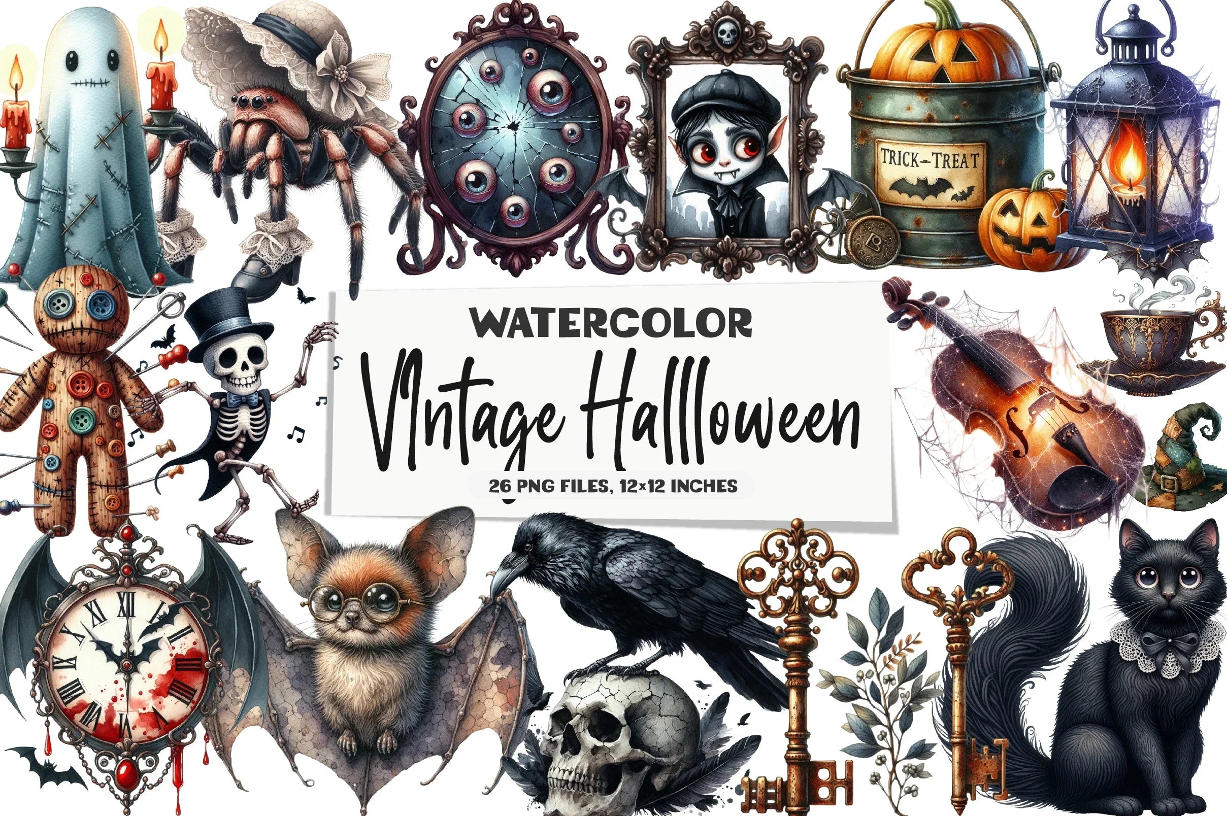 Vintage Halloween Stickers Clipart Bundle - CraftNest - Digital Crafting and Art