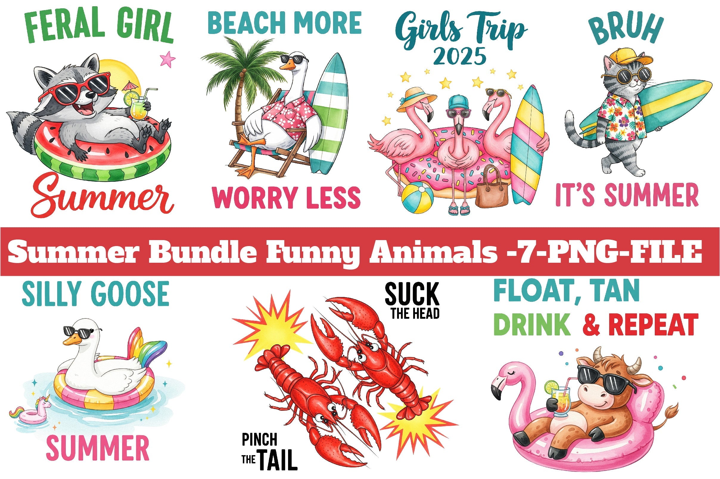 Summer Funny Animals Clipart Bundle