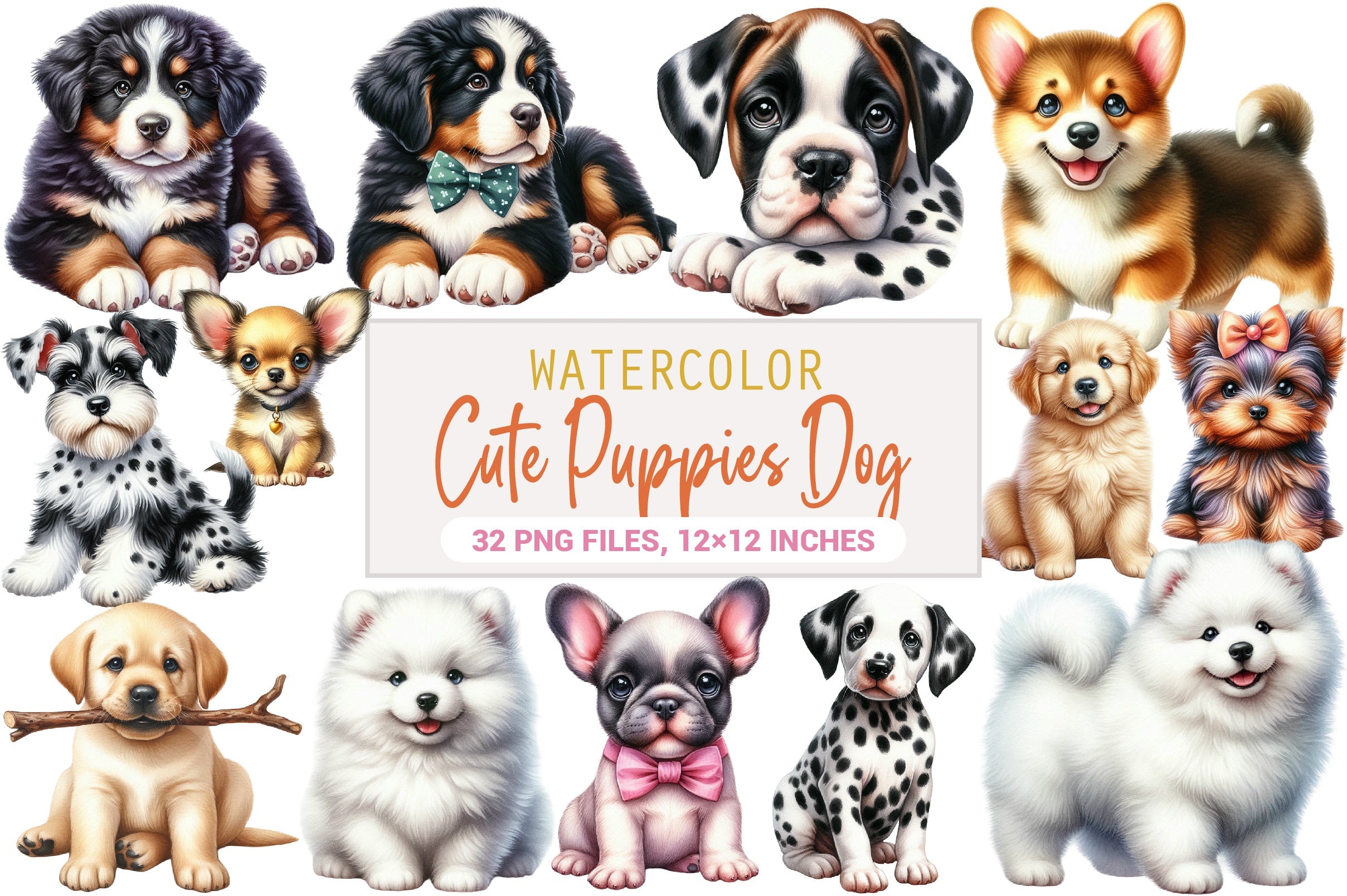 Cute Puppies Clipart Bundle - Dog Clipart Collection