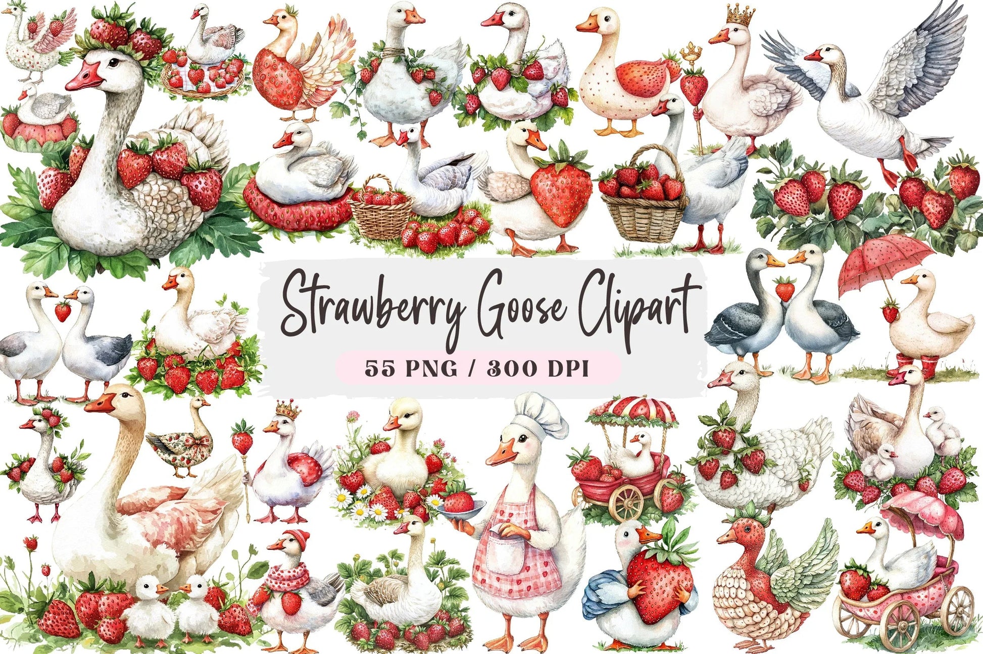 Strawberry Goose Clipart Bundle - CraftNest - Digital Crafting and Art