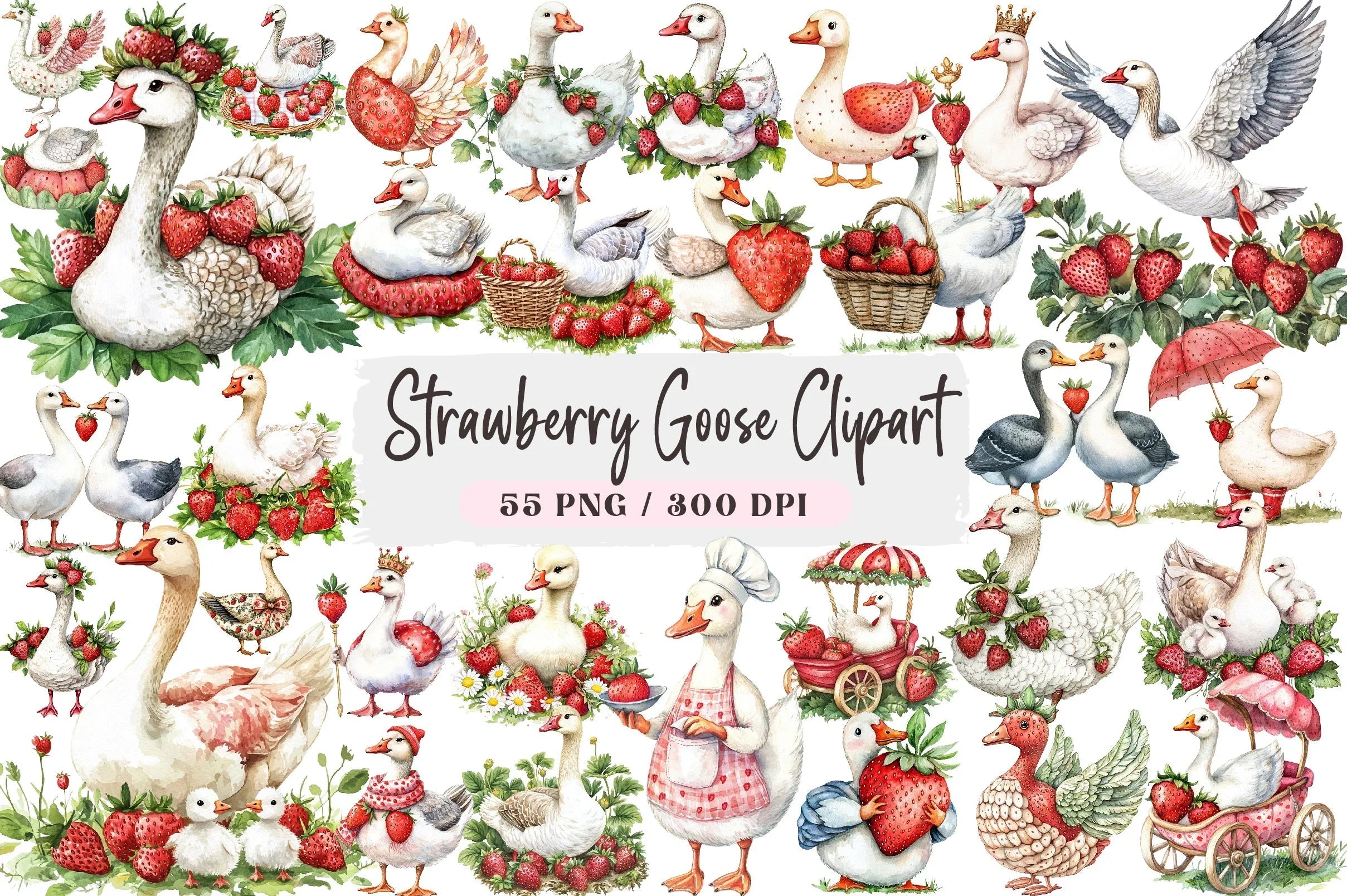 Strawberry Goose Clipart Bundle - CraftNest - Digital Crafting and Art