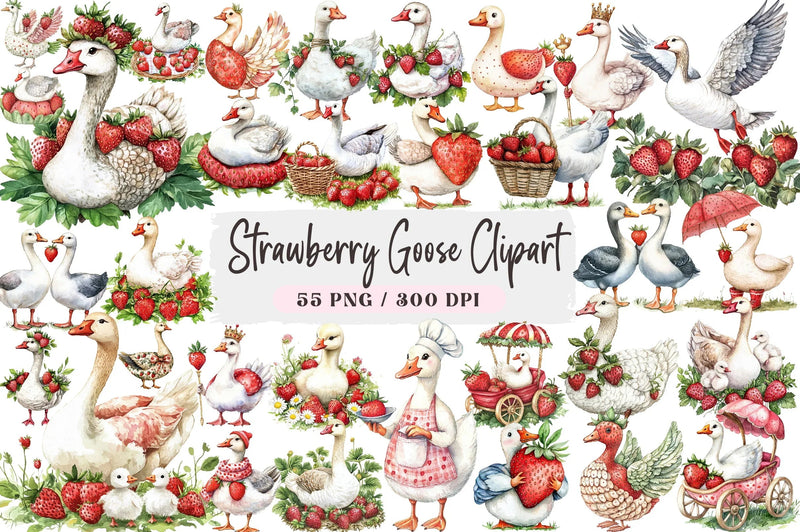 Strawberry Goose Clipart Bundle - CraftNest - Digital Crafting and Art