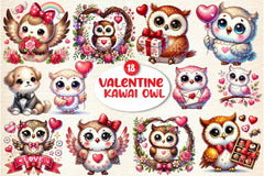 Cute Kawaii Owl Valentine Clipart Bundle 77 - CraftNest - Digital Crafting and Art