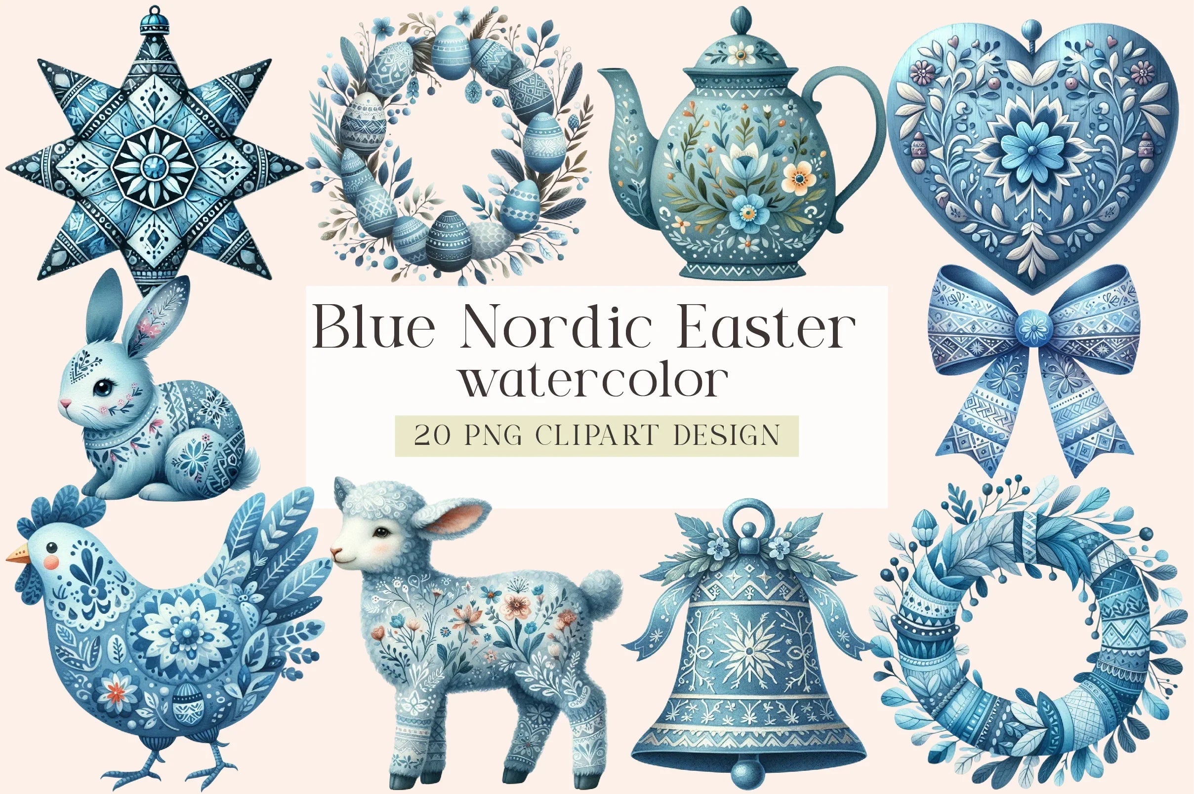 Blue Nordic Easter Clipart Bundle - CraftNest - Digital Crafting and Art