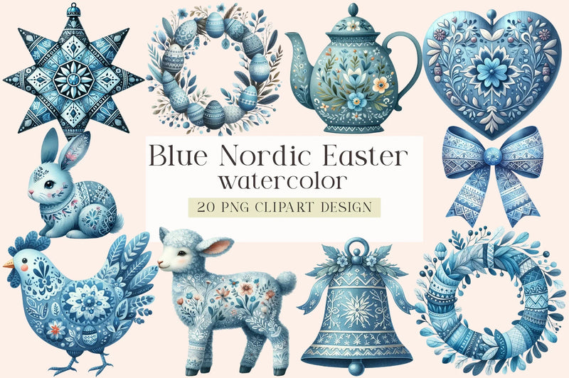 Blue Nordic Easter Clipart Bundle - CraftNest - Digital Crafting and Art