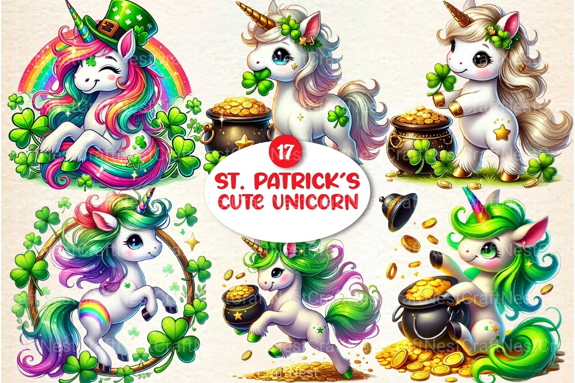 St. Patrick's Day Unicorn Clipart Bundle 99 - CraftNest - Digital Crafting and Art