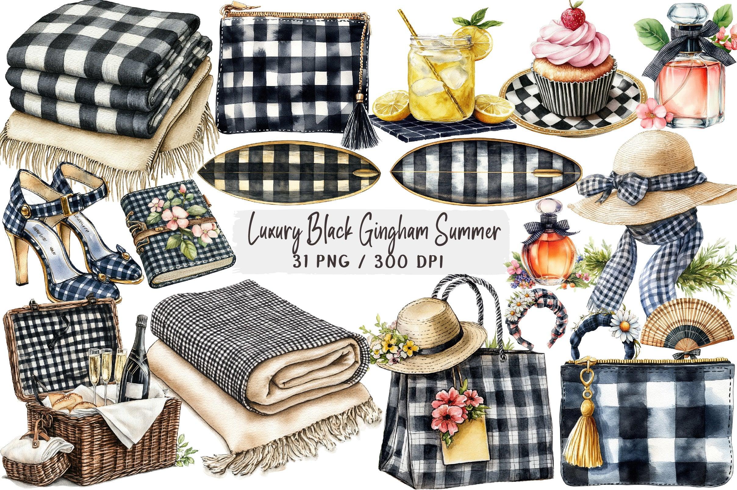 Luxury Black Gingham Summer Clipart Bundle - CraftNest - Digital Crafting and Art