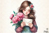 Girl with Peonies Flower Clipart Bundle