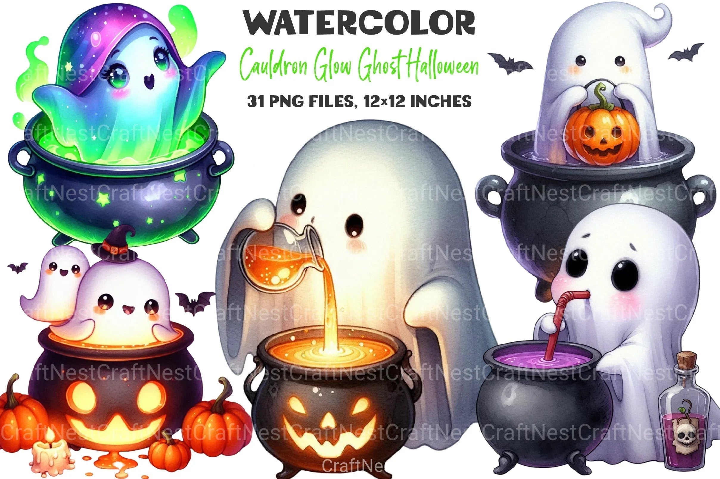 Cauldron Glow Ghost Halloween Clipart Bundle - CraftNest - Digital Crafting and Art