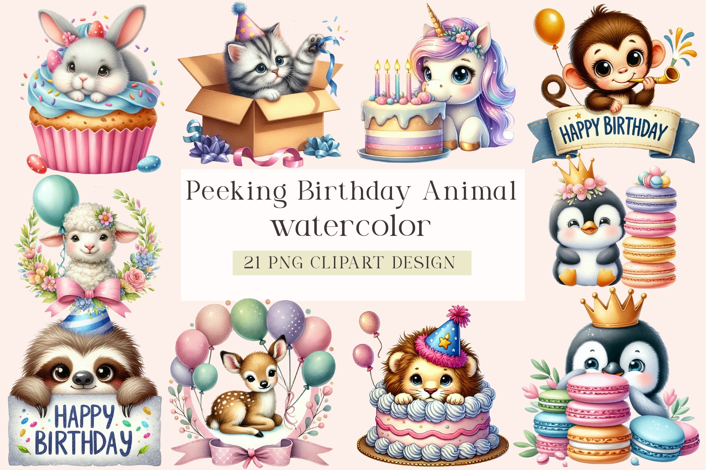 Peeking Birthday Animal Clipart Bundle