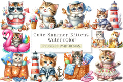 Cute Summer Kittens Clipart Bundle - CraftNest - Digital Crafting and Art