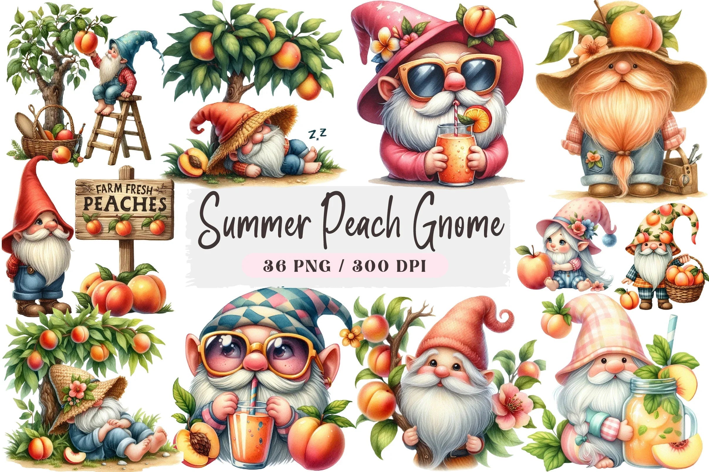 Summer Peach Gnome Clipart Bundle - CraftNest - Digital Crafting and Art