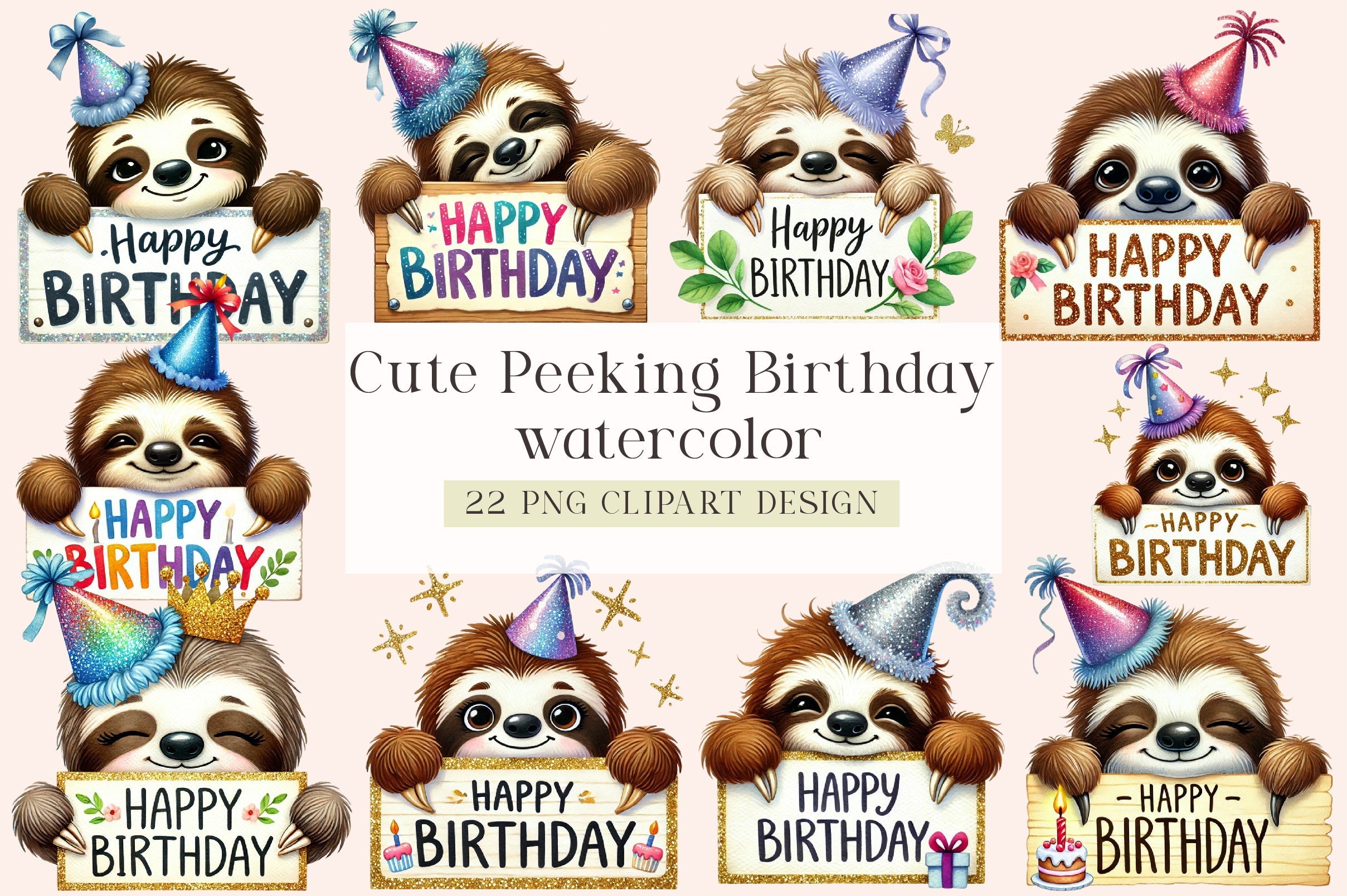 Peeking Birthday Animal Clipart Bundle