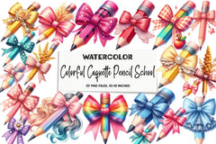 Colorful Coquette Pencil School Clipart Bundle - CraftNest - Digital Crafting and Art