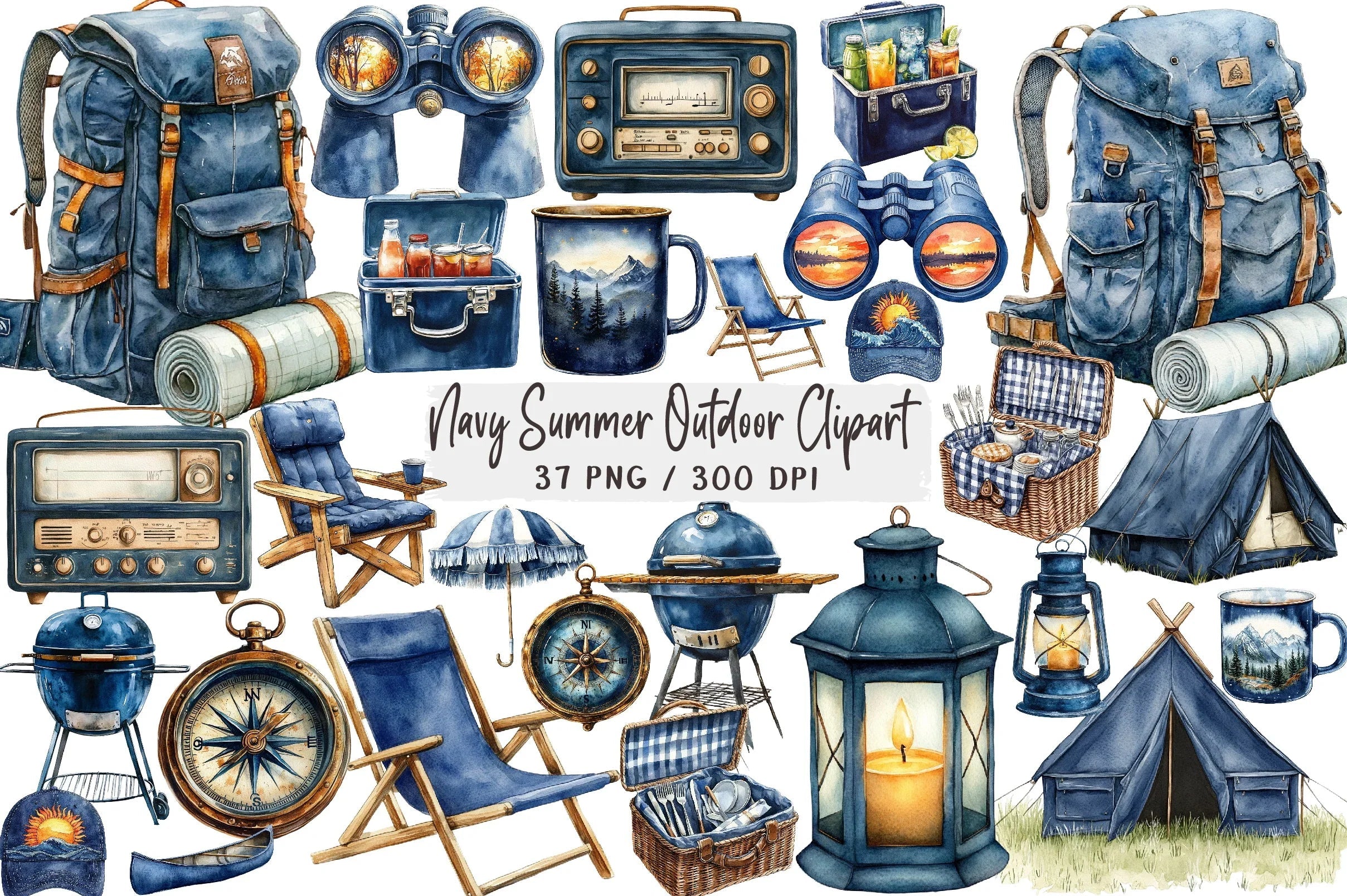 Navy Summer Outdoor Clipart Bundle - CraftNest - Digital Crafting and Art