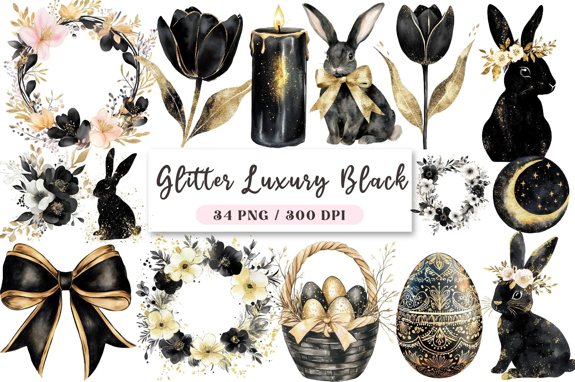 Luxury Black Easter Glitter Clipart Bundle - CraftNest - Digital Crafting and Art