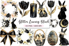 Luxury Black Easter Glitter Clipart Bundle - CraftNest - Digital Crafting and Art