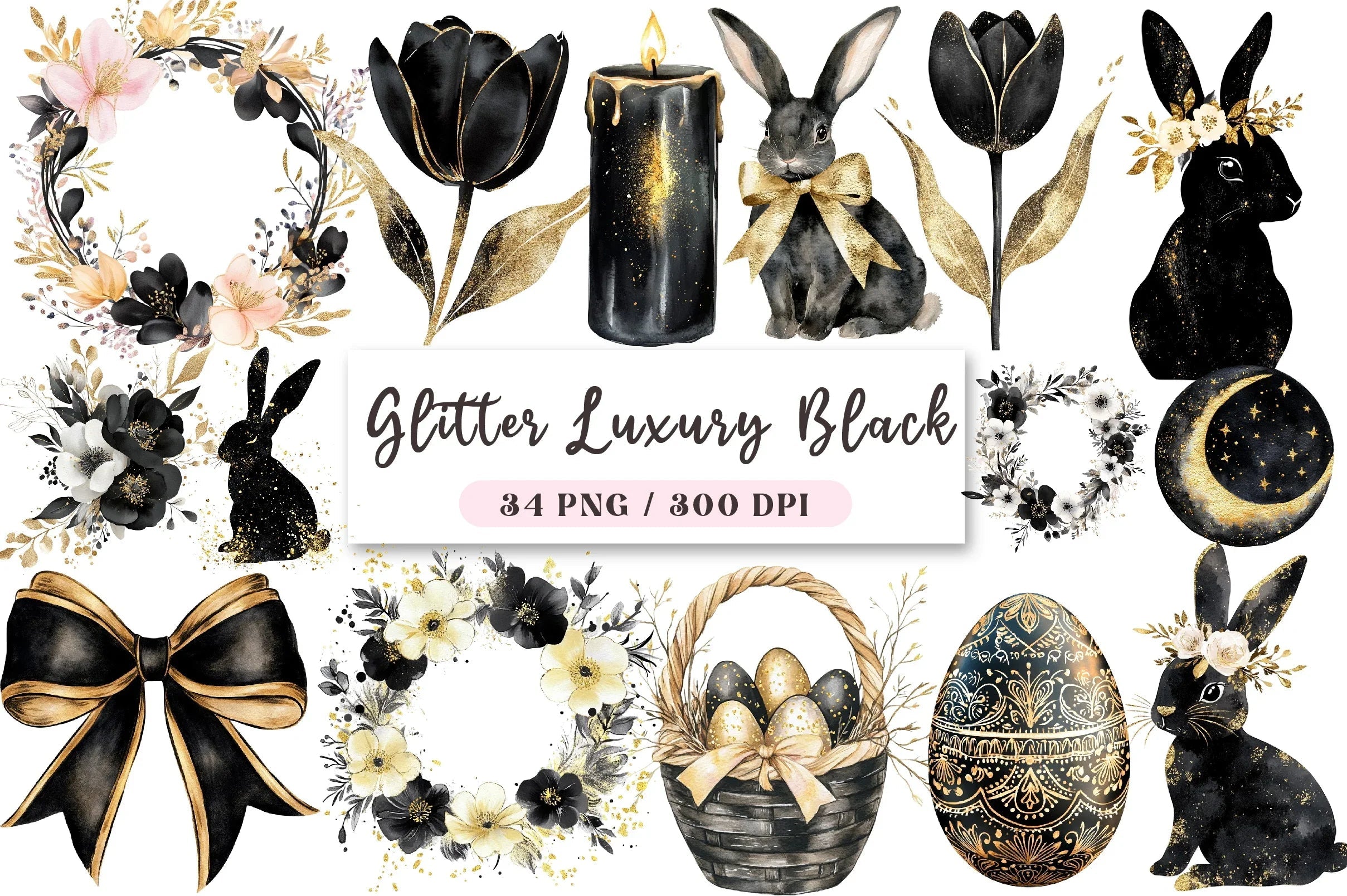 Luxury Black Easter Glitter Clipart Bundle - CraftNest - Digital Crafting and Art
