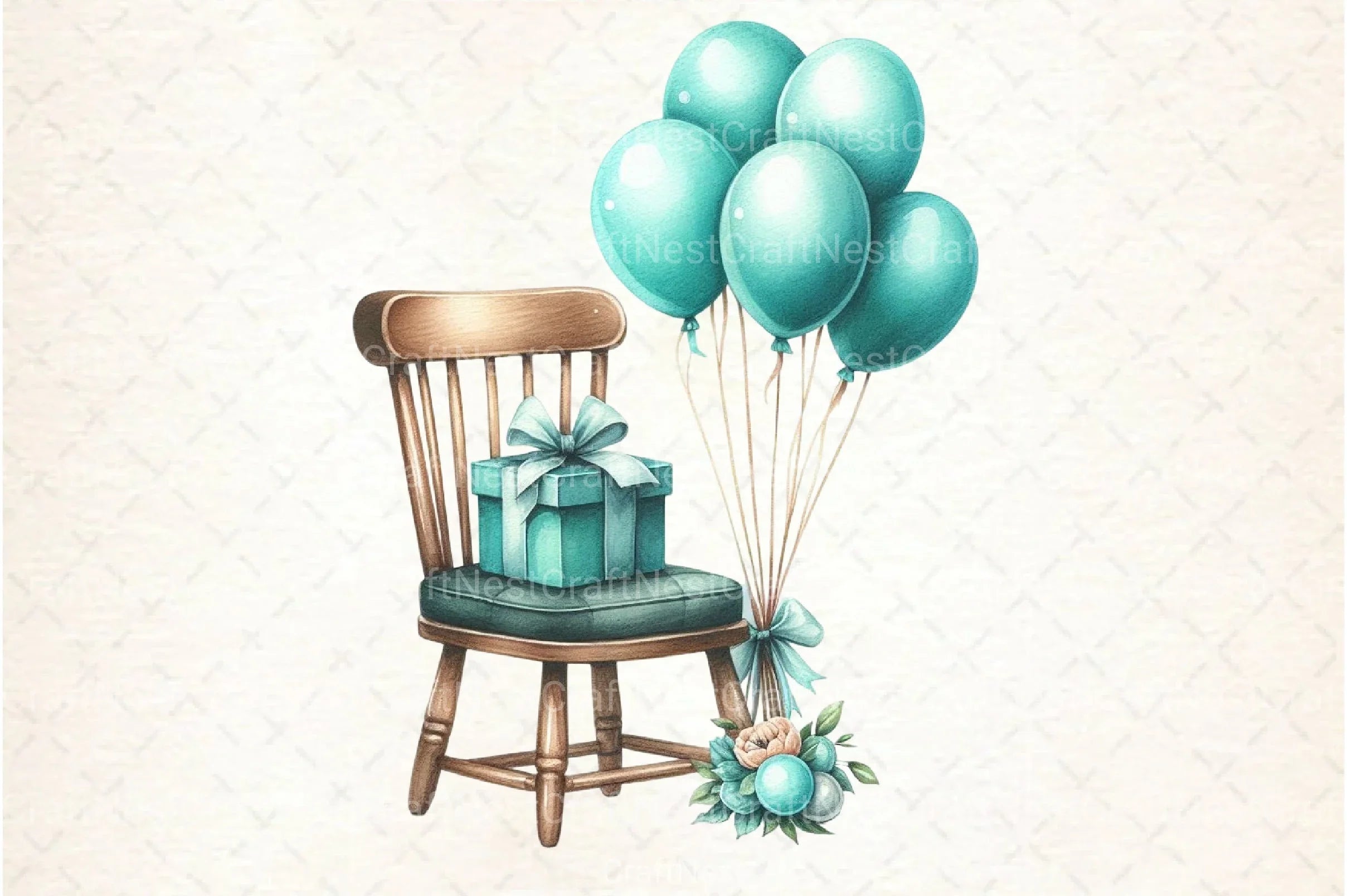 Vintage Soft Teal Birthday Clipart Bundle 90 - CraftNest - Digital Crafting and Art