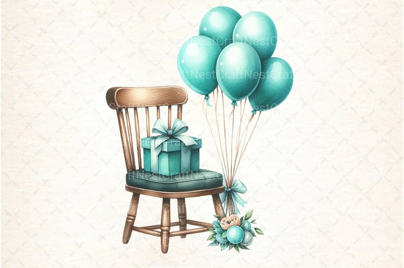 Vintage Soft Teal Birthday Clipart Bundle 90 - CraftNest - Digital Crafting and Art