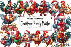 Christmas Funny Rooster Clipart Bundle - CraftNest - Digital Crafting and Art