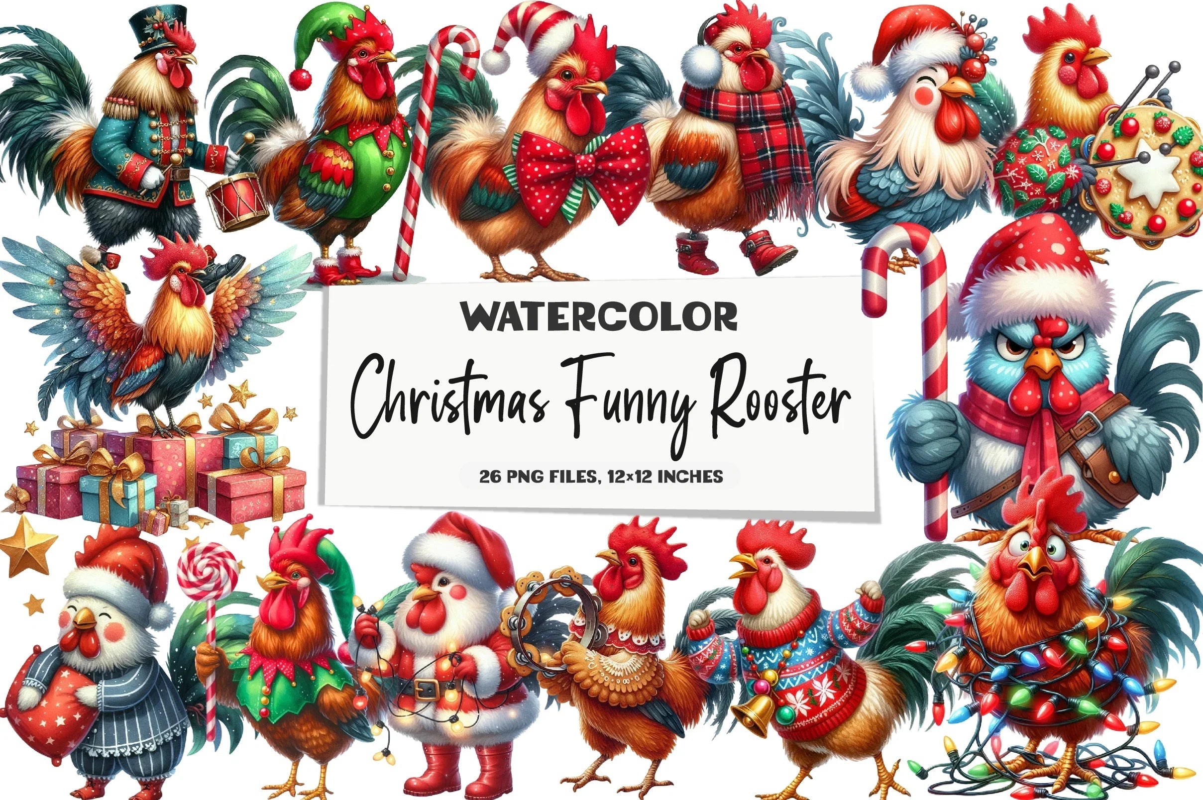 Christmas Funny Rooster Clipart Bundle - CraftNest - Digital Crafting and Art
