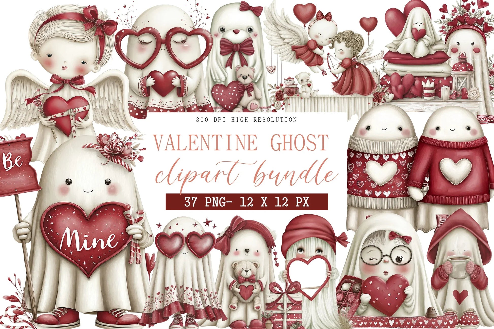 Valentine Ghost Clipart Bundle - CraftNest - Digital Crafting and Art