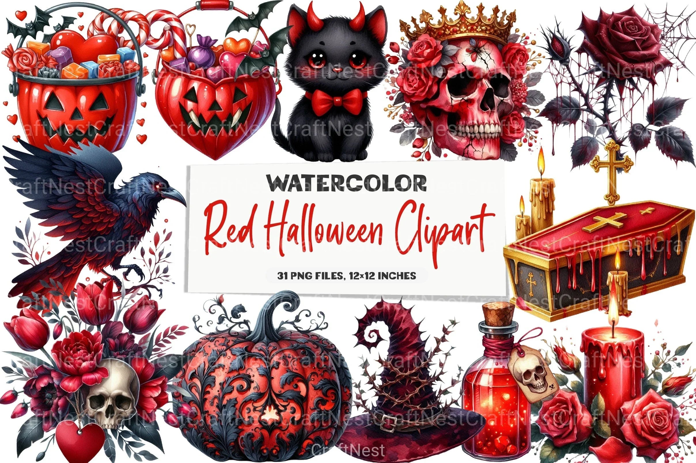 Red Halloween Clipart Bundle - CraftNest - Digital Crafting and Art