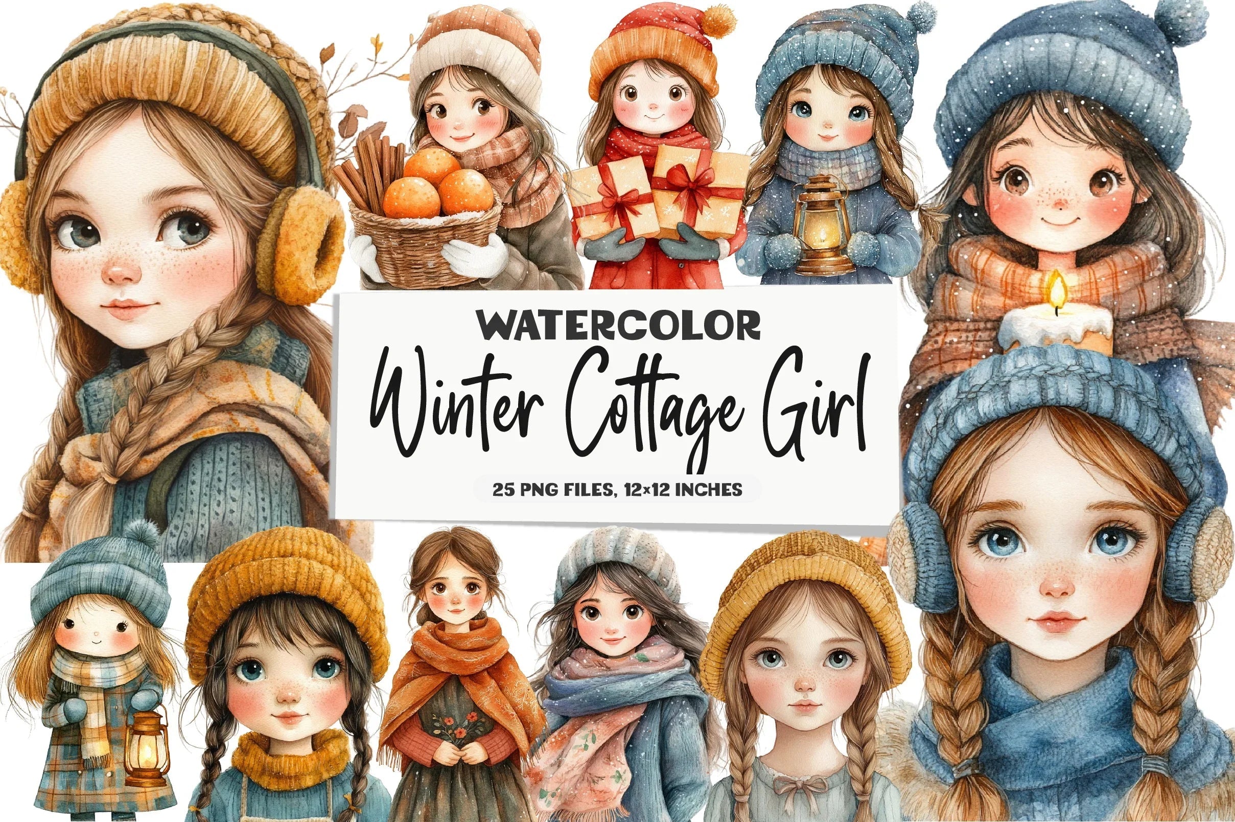 Winter Cottage Girl Clipart Bundle - CraftNest - Digital Crafting and Art