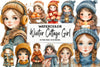 Winter Cottage Girl Clipart Bundle