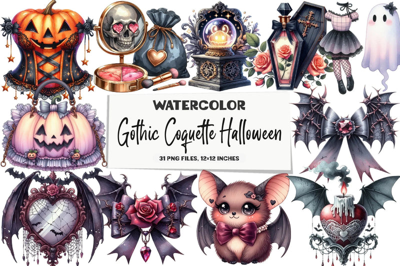 Gothic Coquette Halloween Clipart Bundle - CraftNest - Digital Crafting and Art