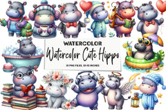Cute Hippo Clipart Bundle - CraftNest - Digital Crafting and Art