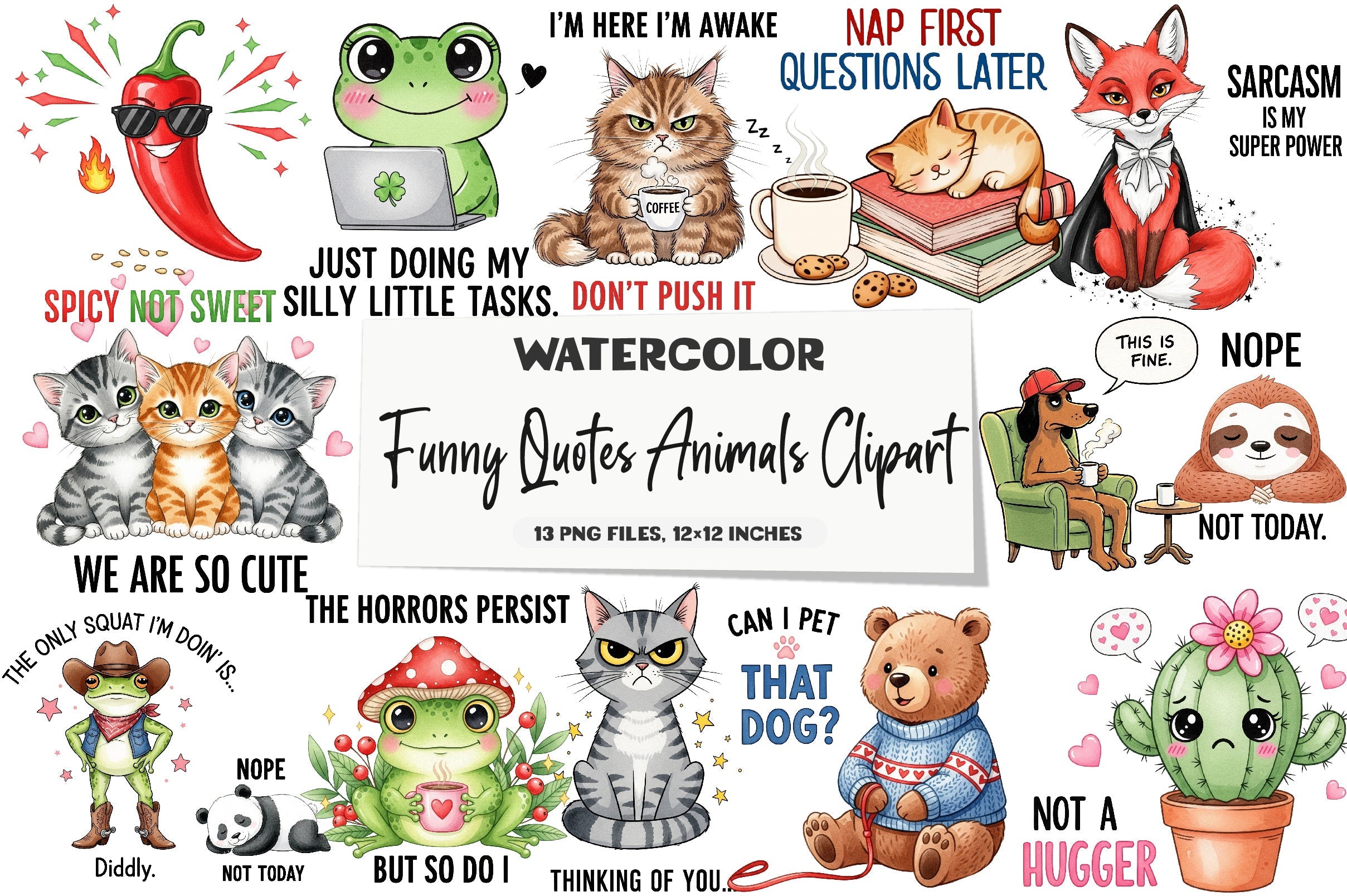 Funny Animal Quotes Clipart Bundle