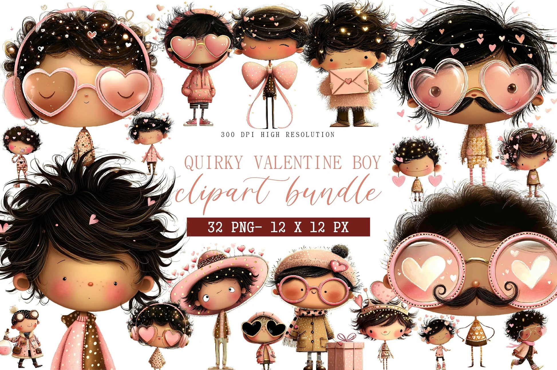Quirky Valentine Boy Portrait Clipart Bundle - CraftNest - Digital Crafting and Art