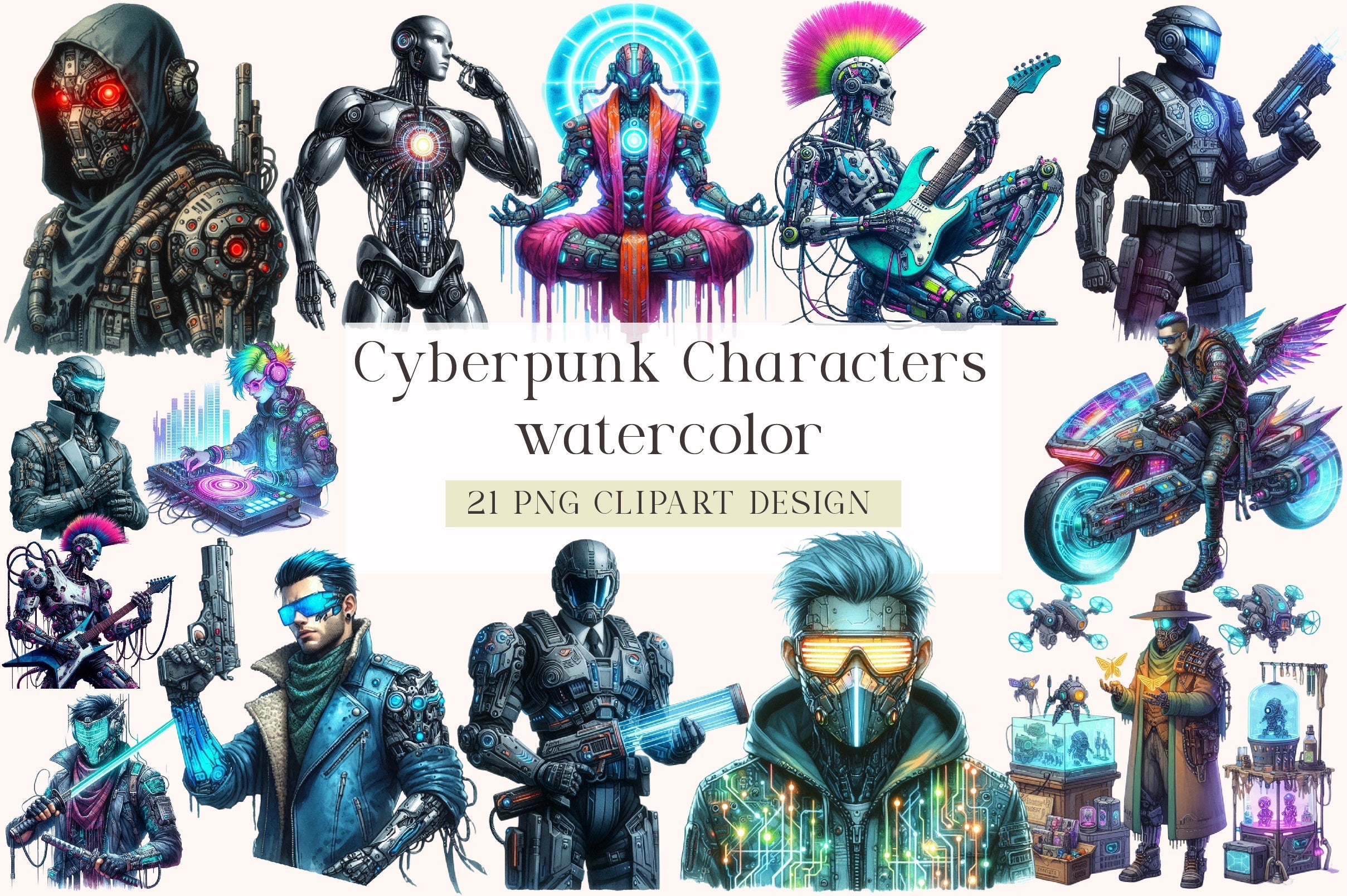Cyberpunk Characters Clipart Bundle