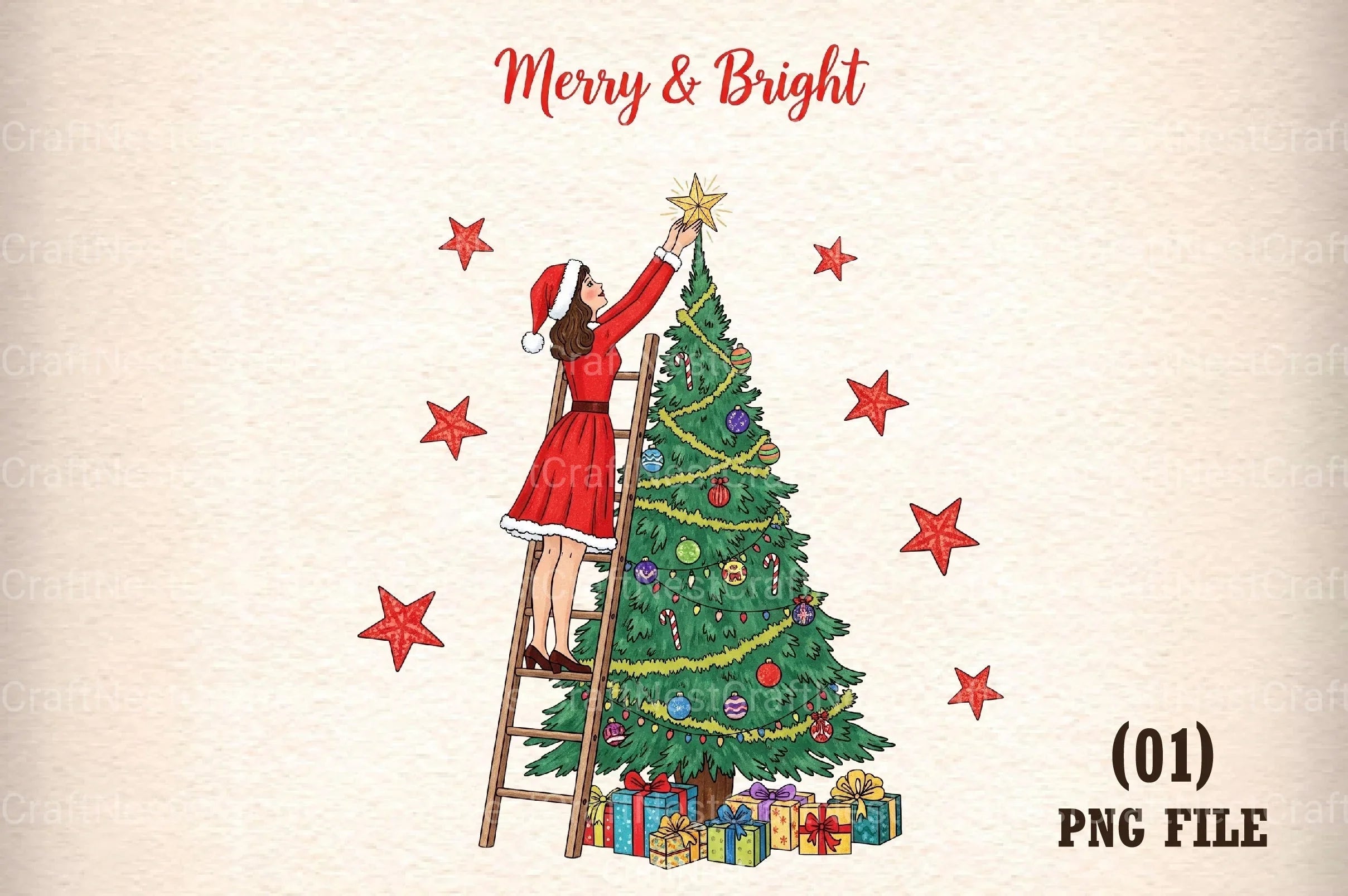 Vintage Christmas Merry & Bright Clipart Bundle