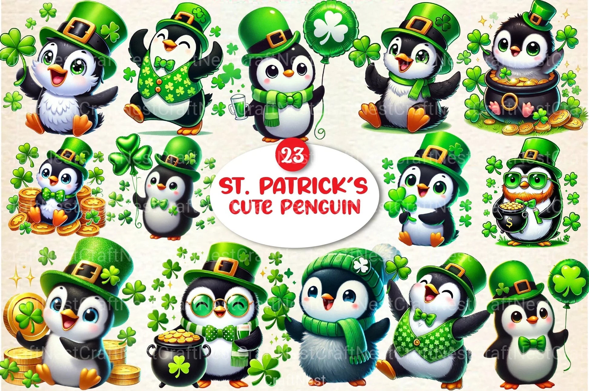 St. Patrick's Day Cute Penguin Clipart Bundle 19 - CraftNest - Digital Crafting and Art