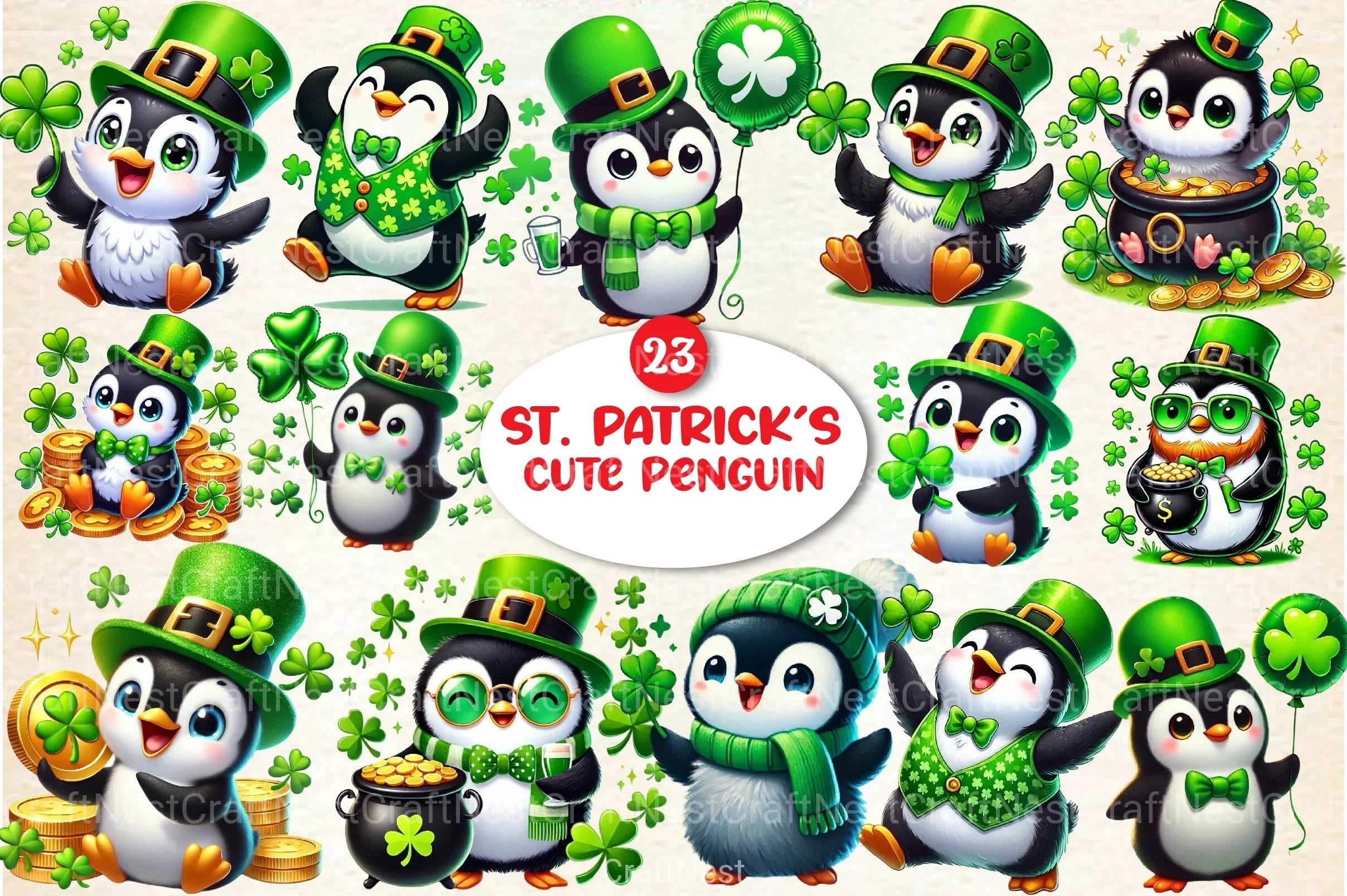 St. Patrick's Day Cute Penguin Clipart Bundle 19 - CraftNest - Digital Crafting and Art