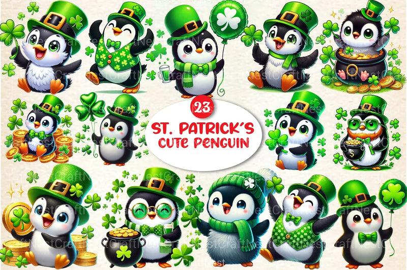 St. Patrick's Day Cute Penguin Clipart Bundle 19 - CraftNest - Digital Crafting and Art