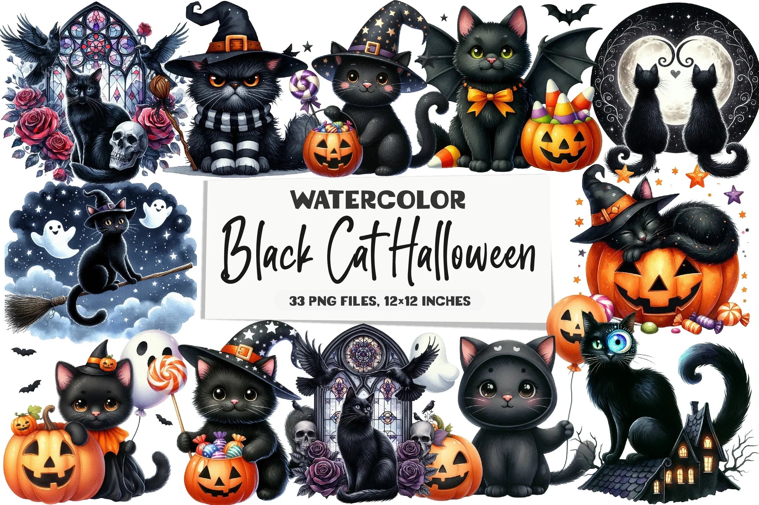Black Cat Halloween Clipart Bundle - CraftNest - Digital Crafting and Art