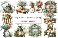Rustic Vintage Farmhouse Spring Clipart Bundle - CraftNest - Digital Crafting and Art