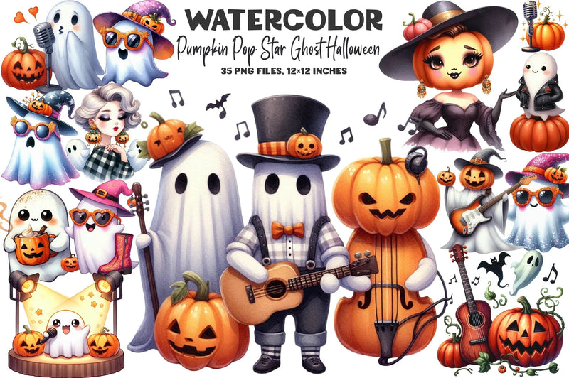 Pumpkin Pop Star Ghost Halloween Clipart Bundle - CraftNest - Digital Crafting and Art